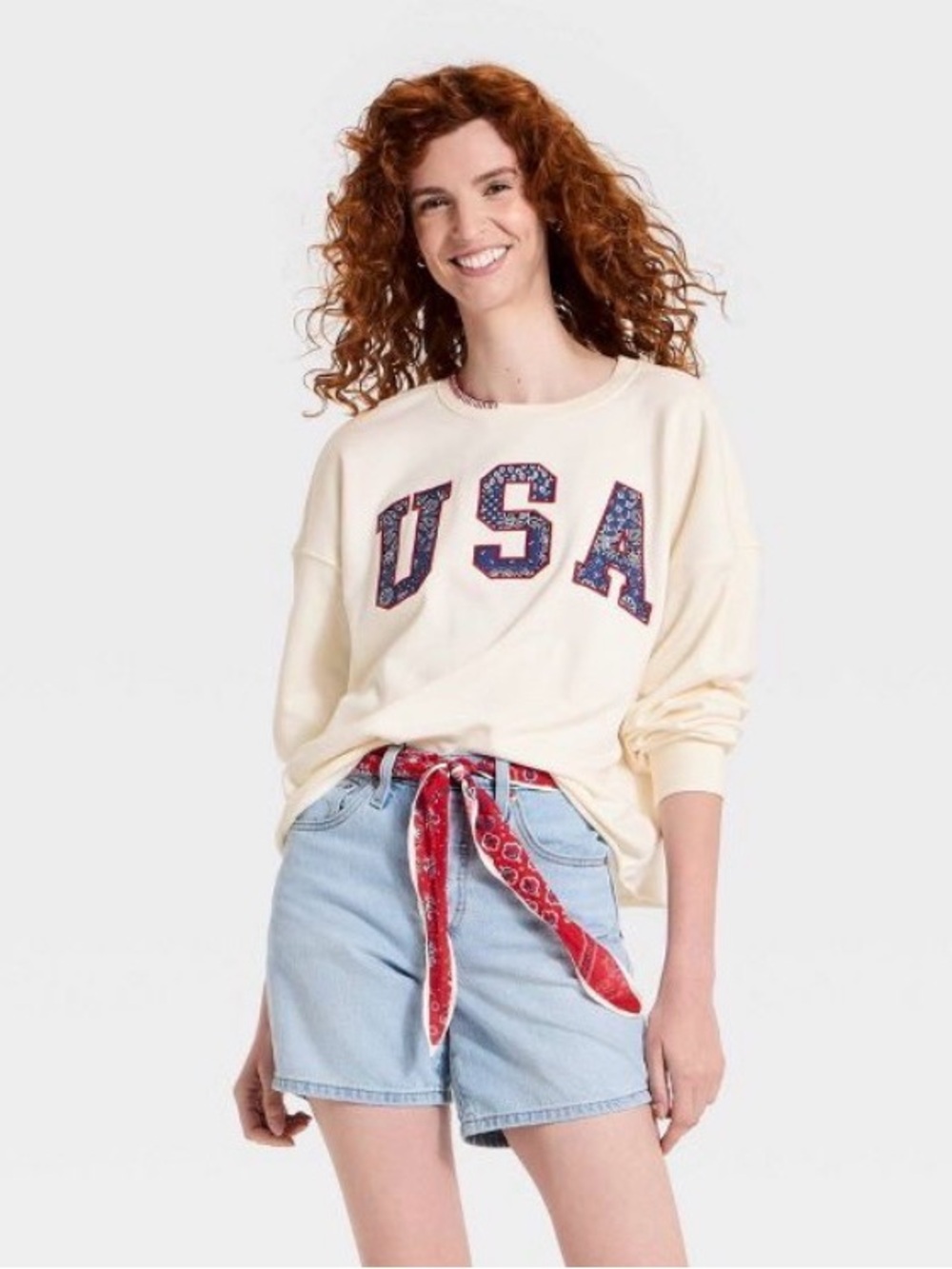 NWT Women's Americana Pullover Sweatshirt Universal Thread Patchwork Paisley S